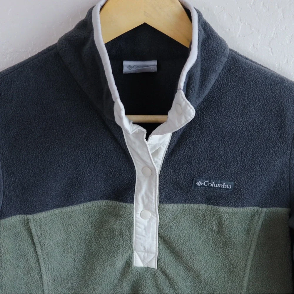 Columbia Benton Springs Snap Fleece Pullover Womens XS‎ Grey Green AL1302